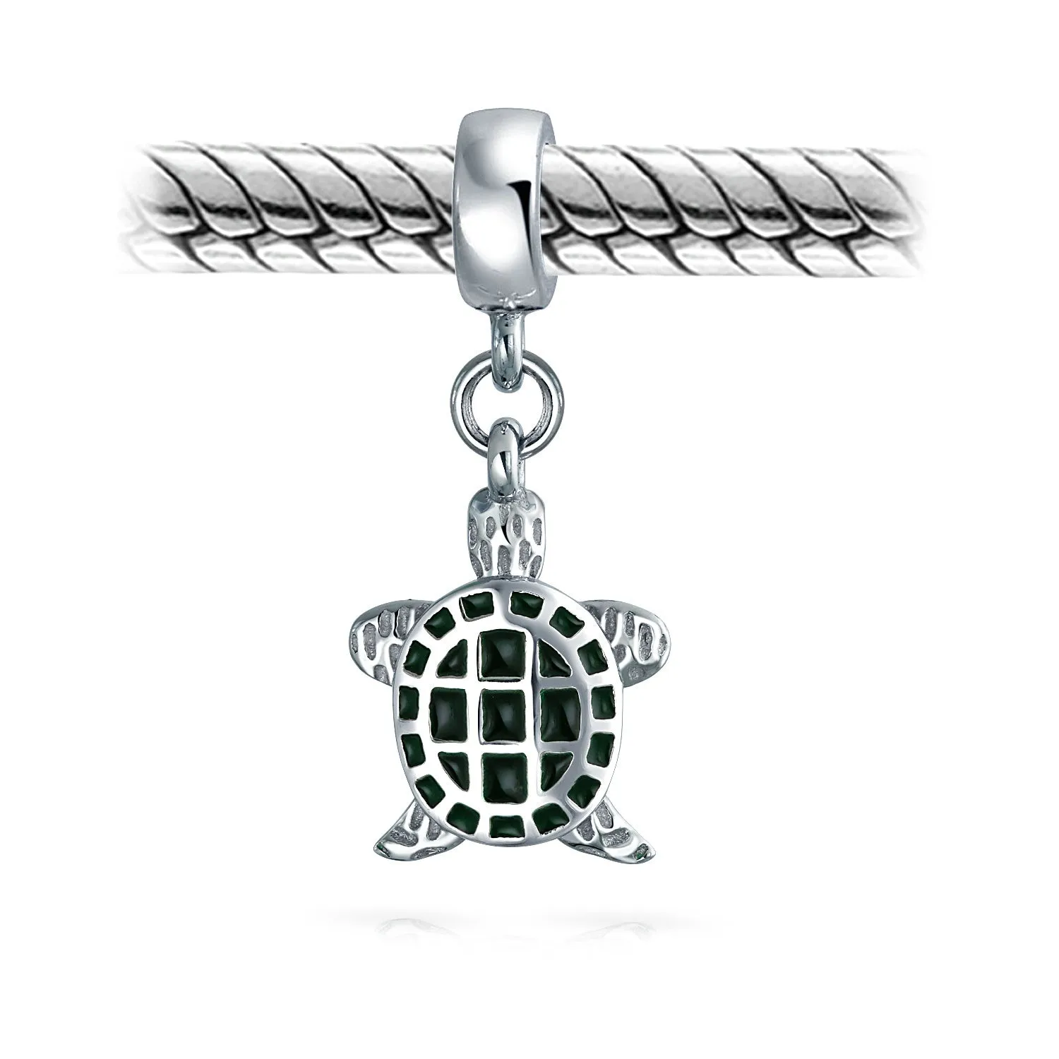 Nautical Green Turtle Dangle Charm Bead Sterling Silver for European Bracelet