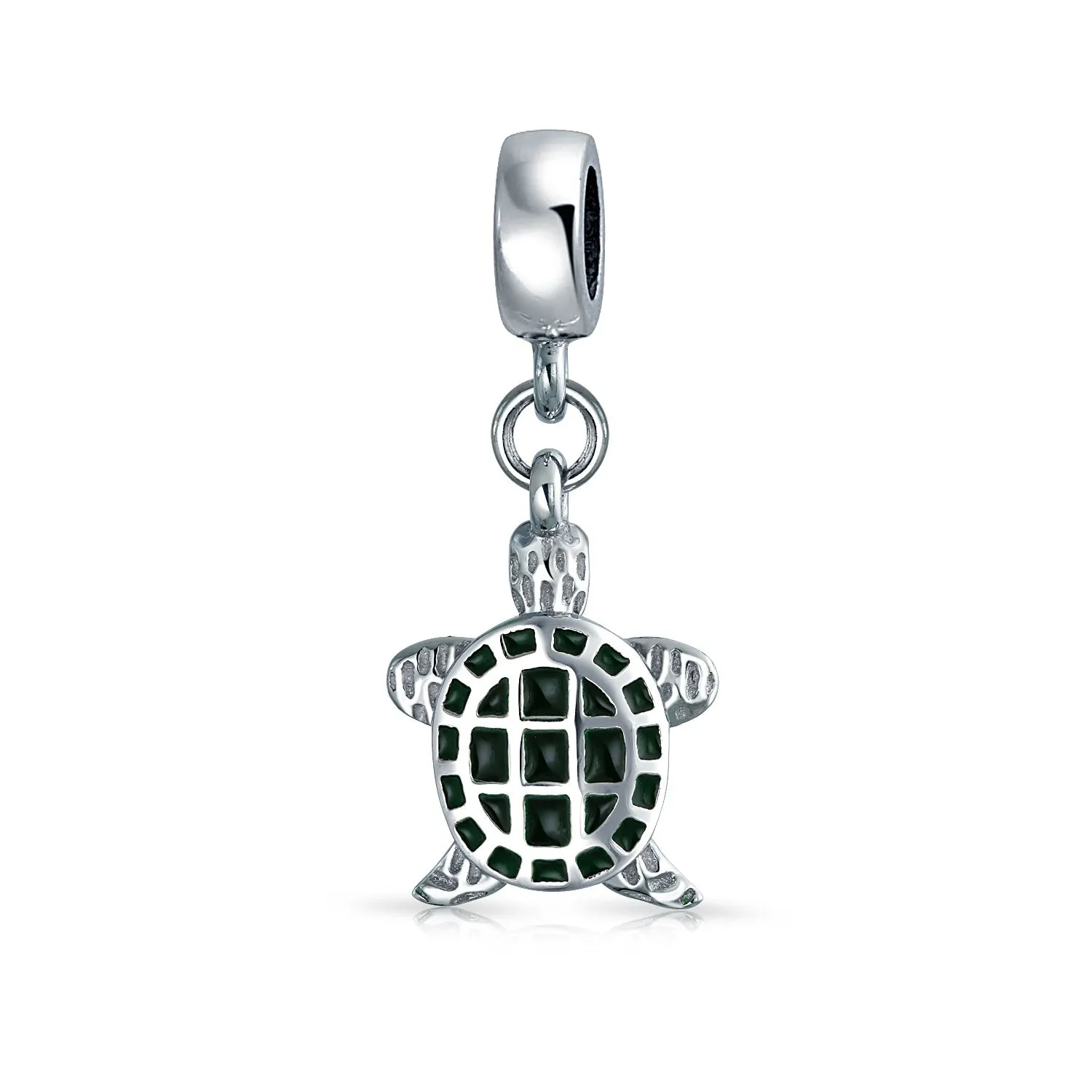 Nautical Green Turtle Dangle Charm Bead Sterling Silver for European Bracelet