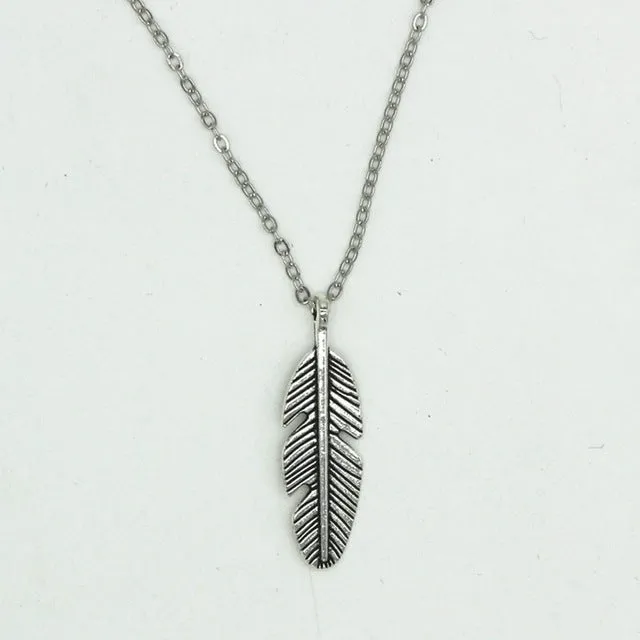 NK738 New 2017 Summer Everyday Punk Men Bijoux Vintage Leaf Feather Pendant Necklace For Women Chain Jewelry Clavicle Collier