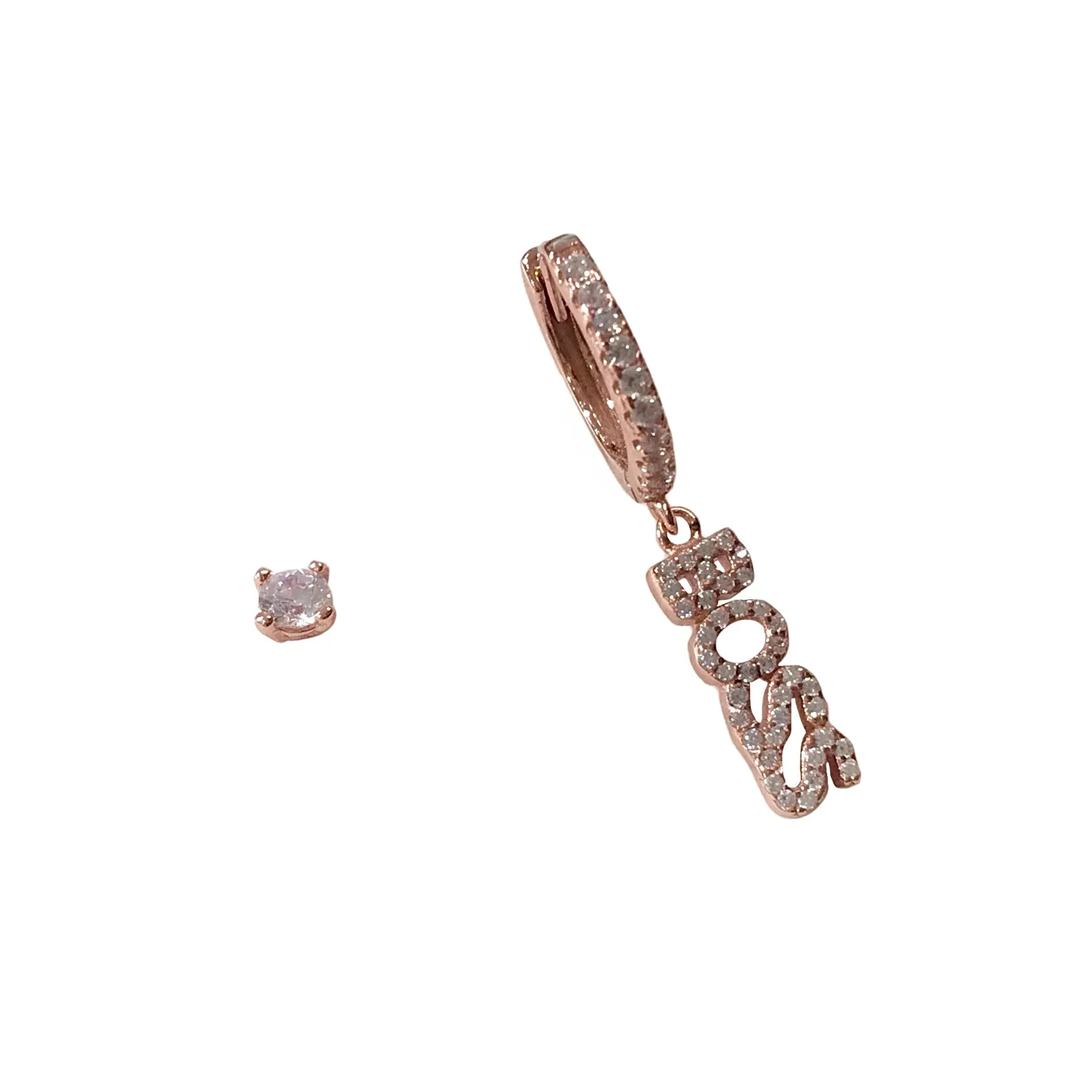 Noellery Rose Gold Boss Huggie Clear Stud Set