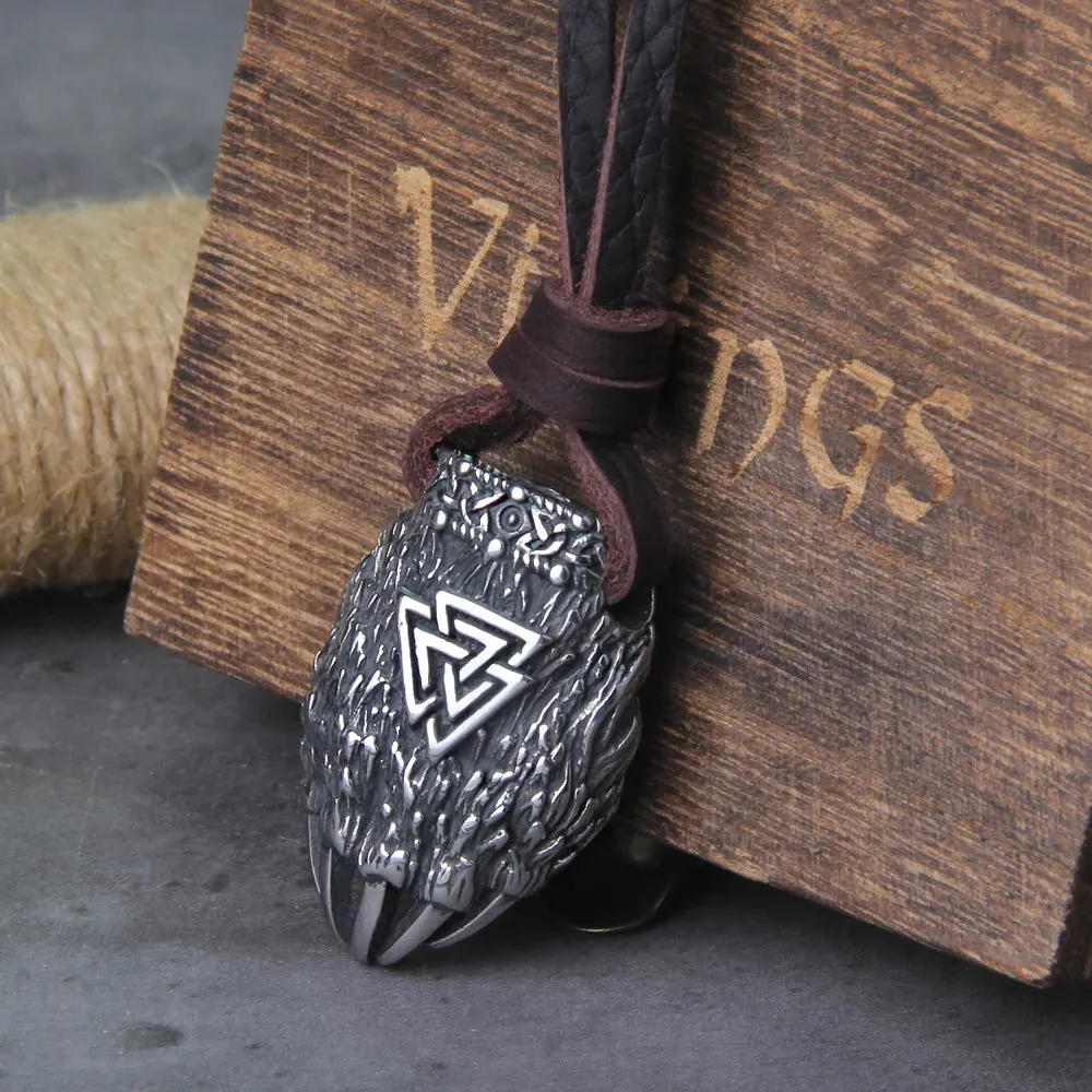 Nordic Bear Claw Valknut Viking Necklace