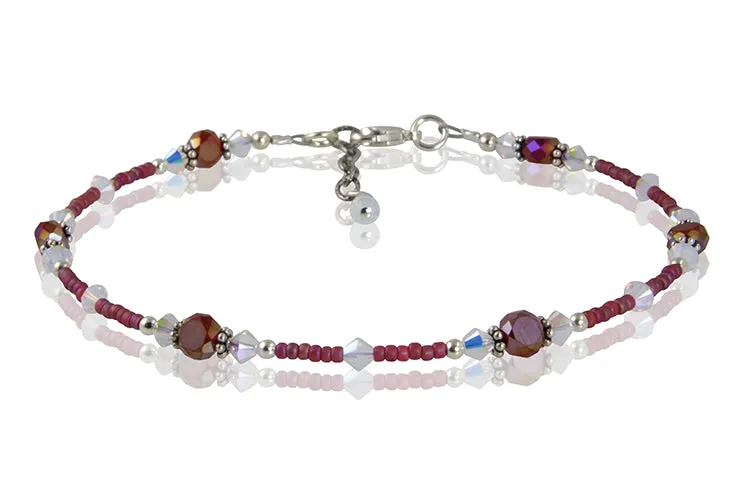 Opal Satin Ruby Crystal Beaded Anklet