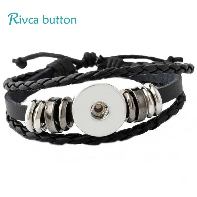 P00646 Wholesale Snap Button Bracelet&Bangles 10 color High quality leather Bracelets For Women 18mm Rivca Snap Button Jewelry