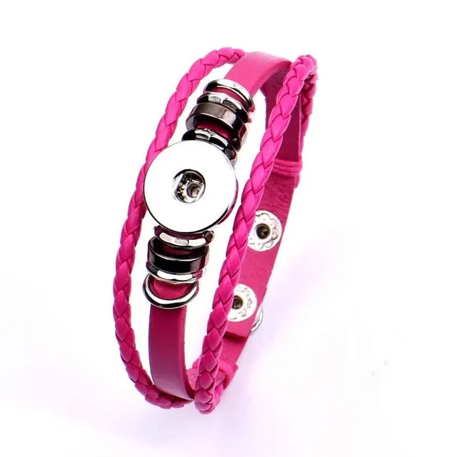 P00646 Wholesale Snap Button Bracelet&Bangles 10 color High quality leather Bracelets For Women 18mm Rivca Snap Button Jewelry