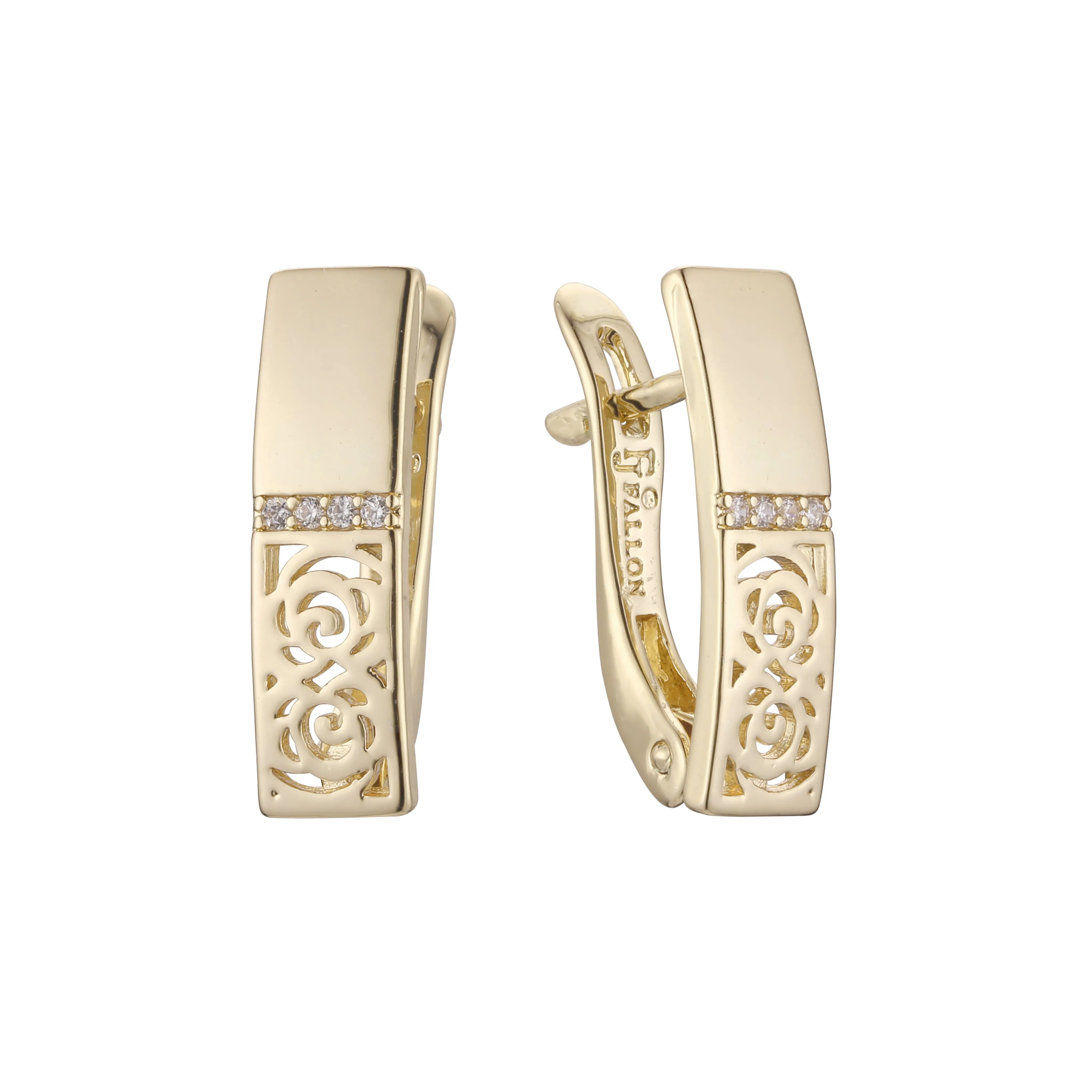 .Paved white CZ earrings in 14K Gold, Rose Gold plating colors