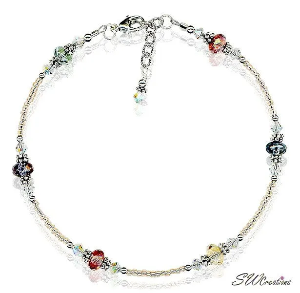 Peach Crystal Czech Beaded Anklet