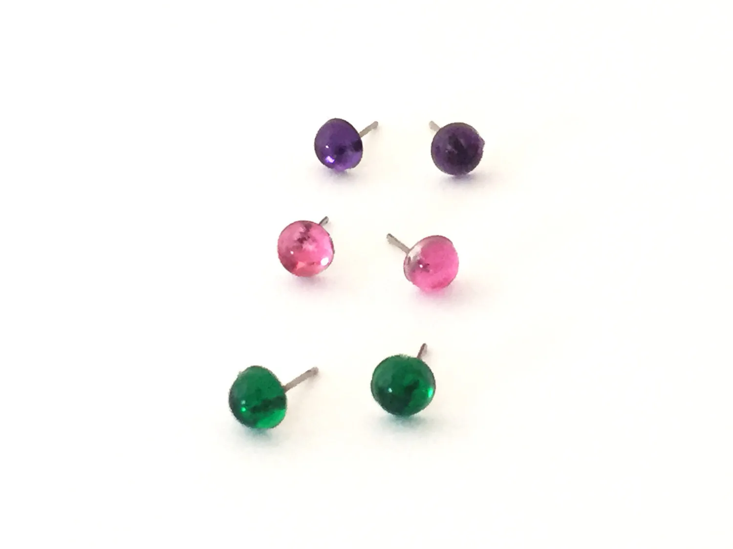 Pink Green & Purple Bling Dots Tiny Lucite Studs Set