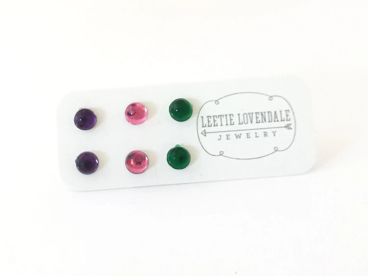 Pink Green & Purple Bling Dots Tiny Lucite Studs Set