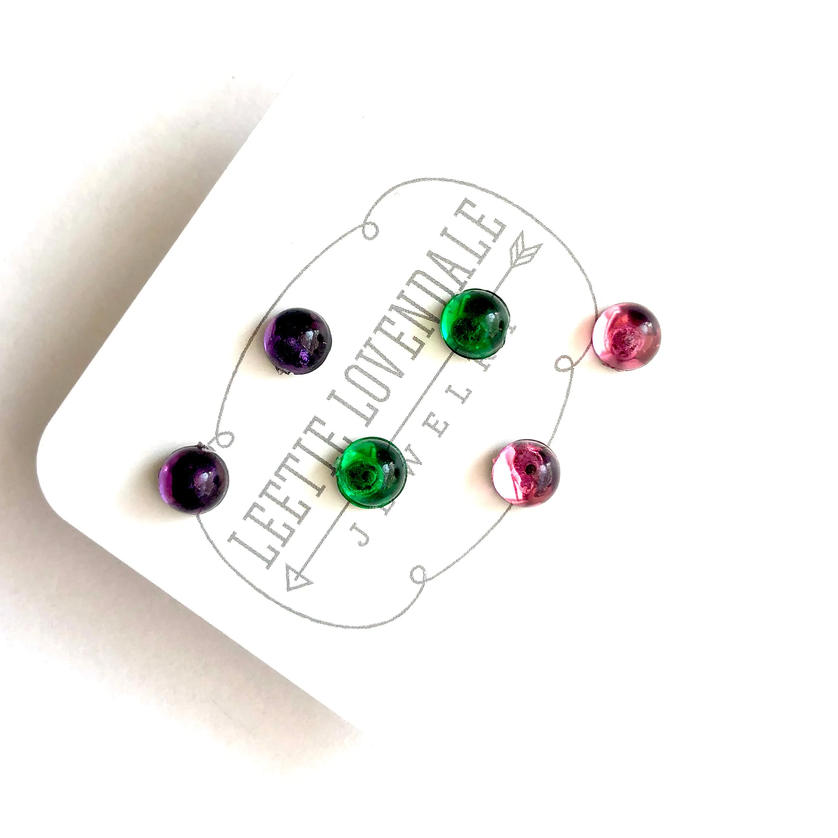 Pink Green & Purple Bling Dots Tiny Lucite Studs Set