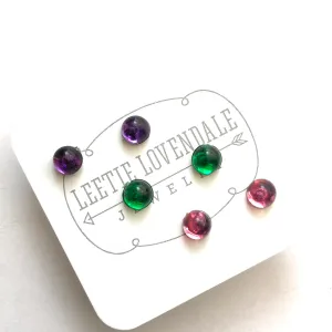 Pink Green & Purple Bling Dots Tiny Lucite Studs Set