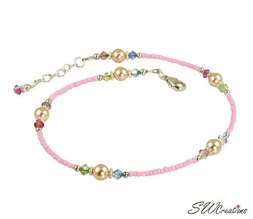 Pink Peach Pearl Beaded Anklet