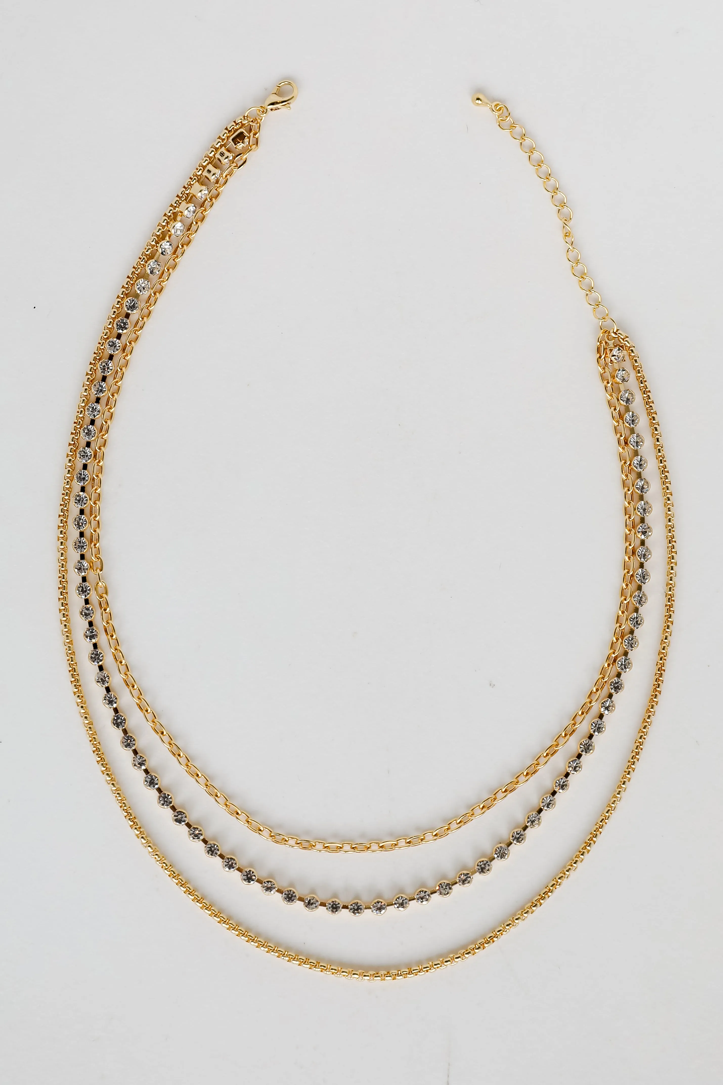 Quinn Gold Rhinestone Layered Chain Necklace