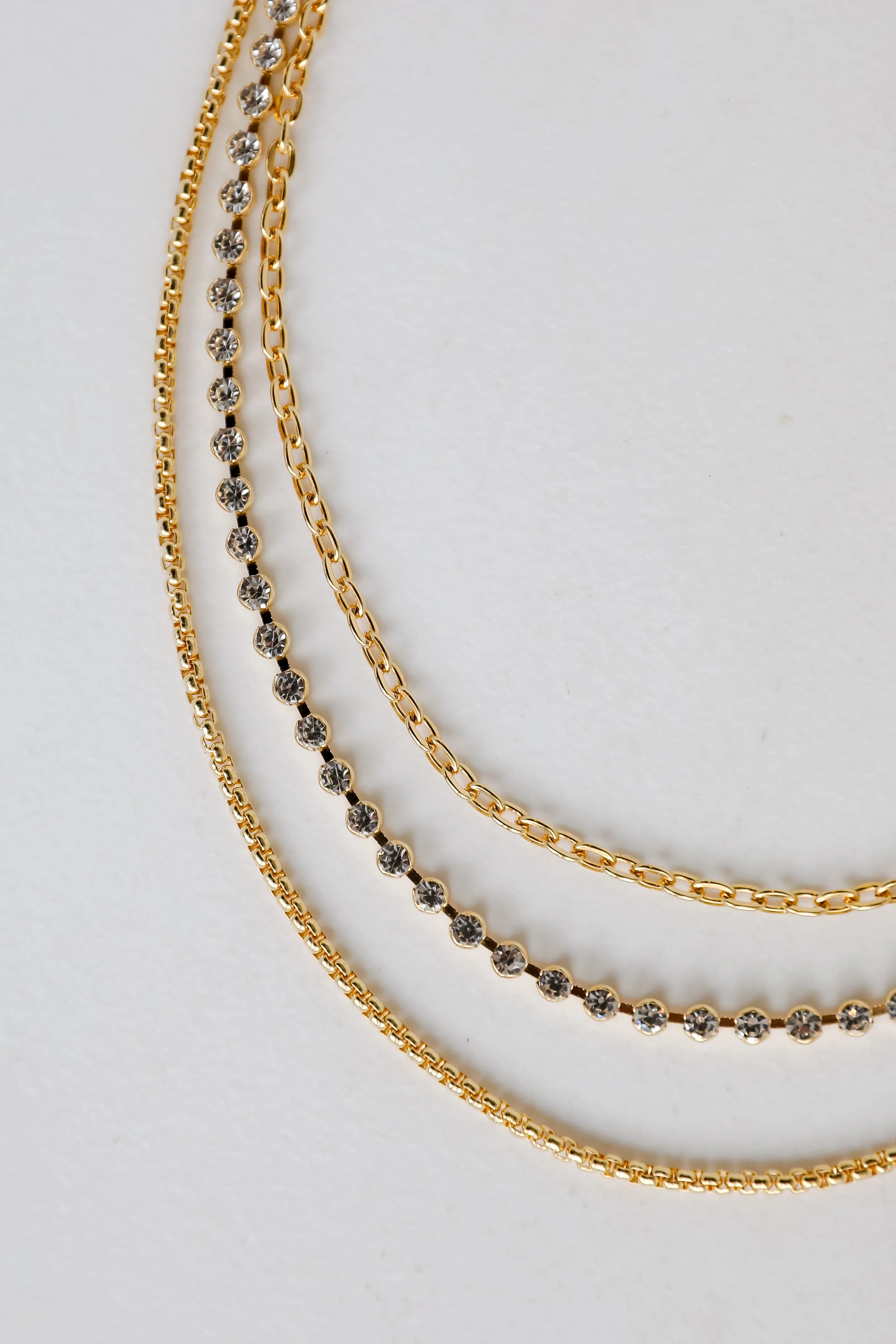 Quinn Gold Rhinestone Layered Chain Necklace