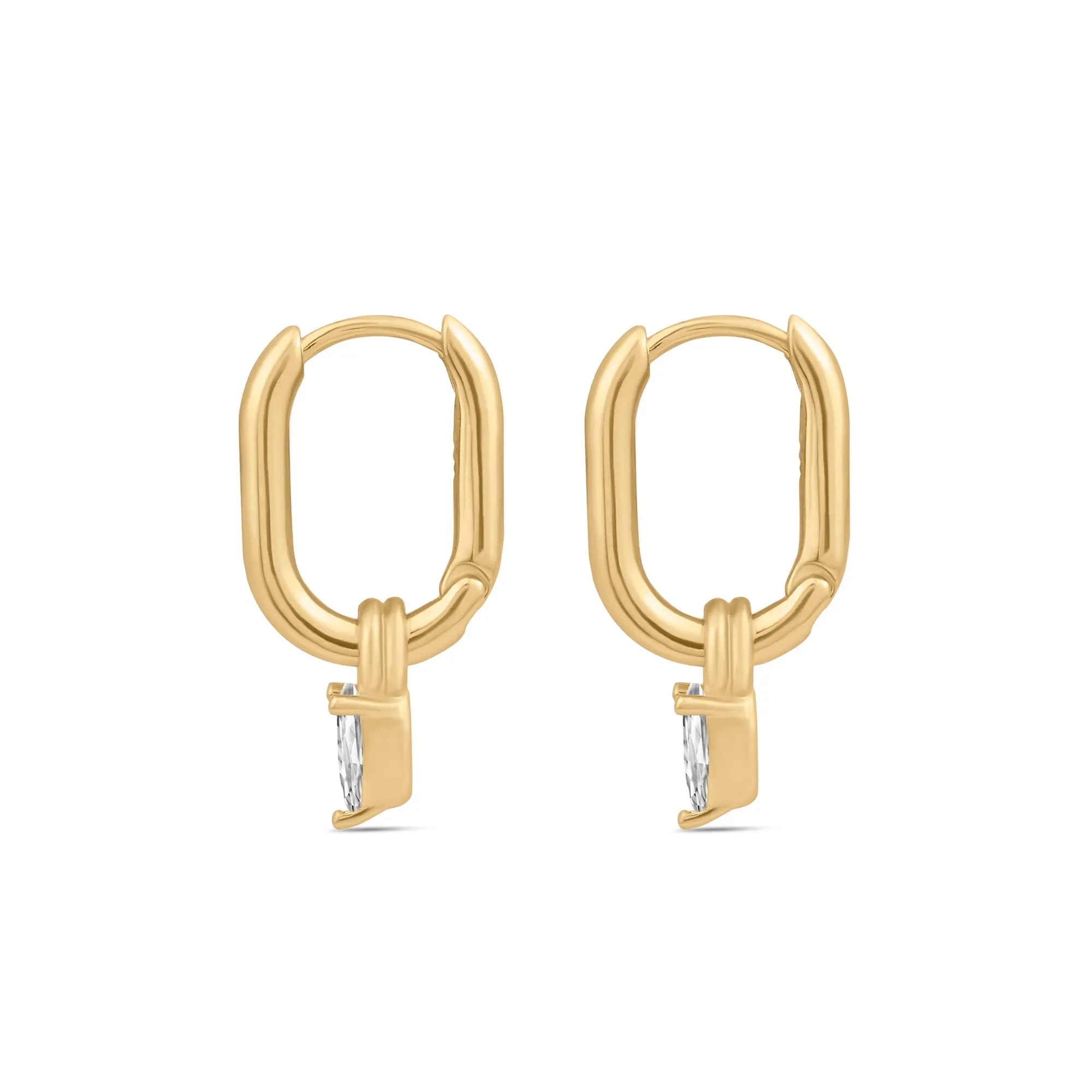 Real Gold Plated Cubic Zirconia Drop Square Hoops Earrings