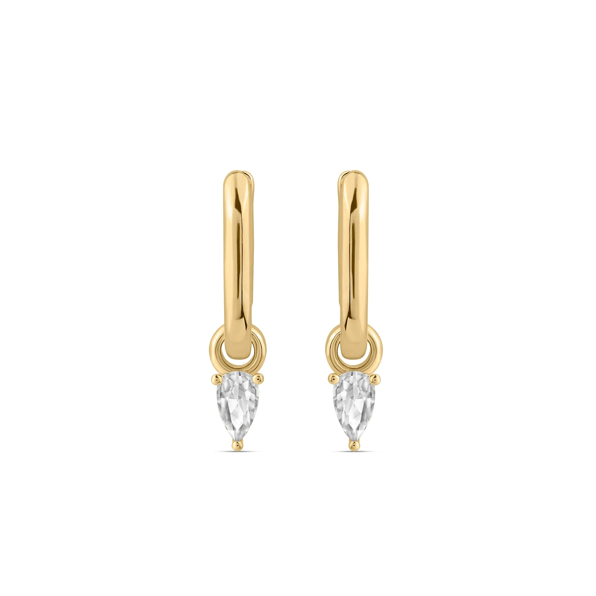 Real Gold Plated Cubic Zirconia Drop Square Hoops Earrings