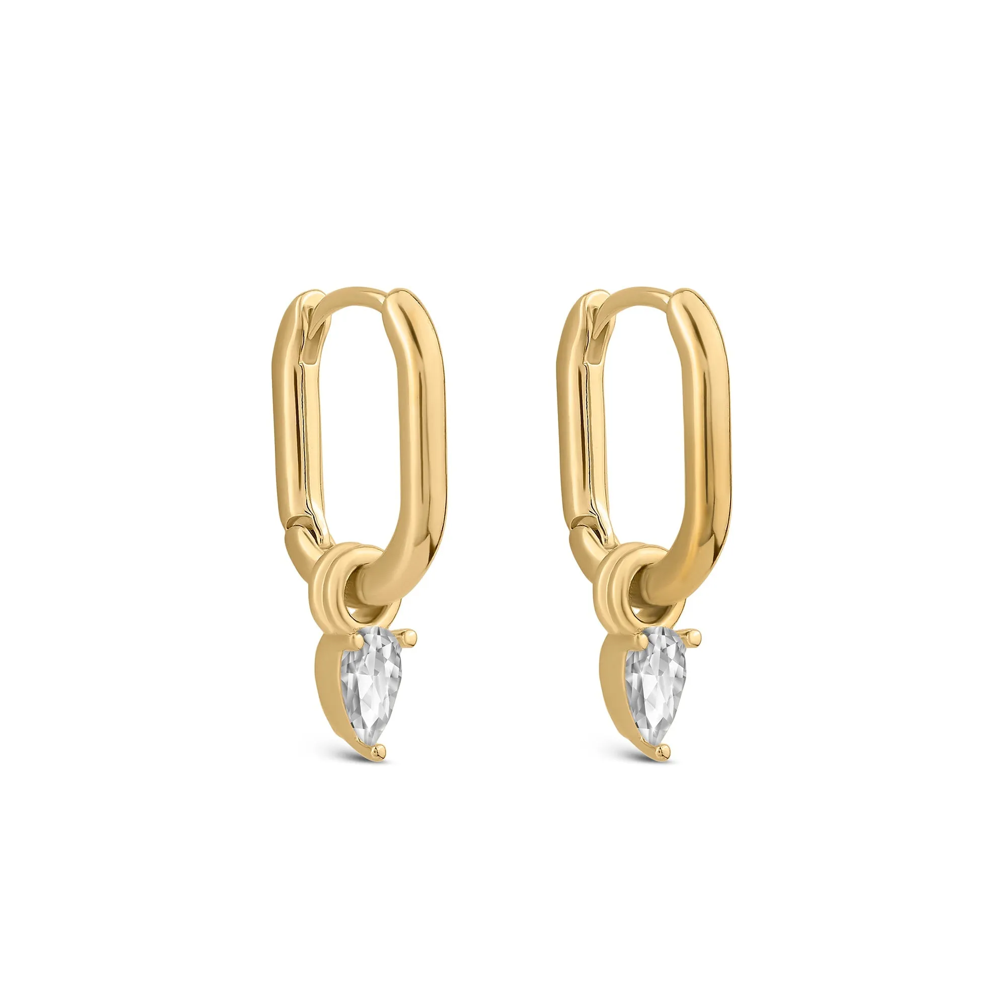 Real Gold Plated Cubic Zirconia Drop Square Hoops Earrings