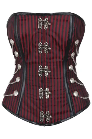 Red and Black Striped Steampunk Overbust with Swing Hooks and Chains