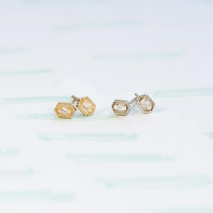 Ribbed Relic Diamond Hex Studs