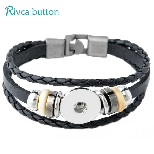 Rivca Snap Button Jewelry Leather Bracelets For Women Fit 18mm Snap Button Bracelet Men Casual Vintage Punk Bracelet P00734