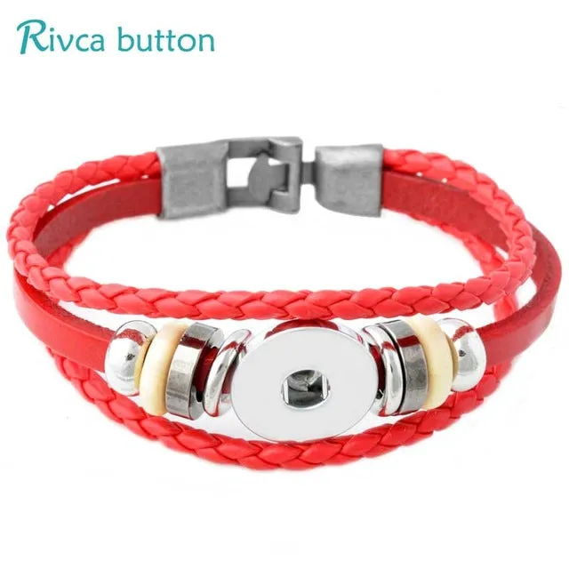 Rivca Snap Button Jewelry Leather Bracelets For Women Fit 18mm Snap Button Bracelet Men Casual Vintage Punk Bracelet P00734