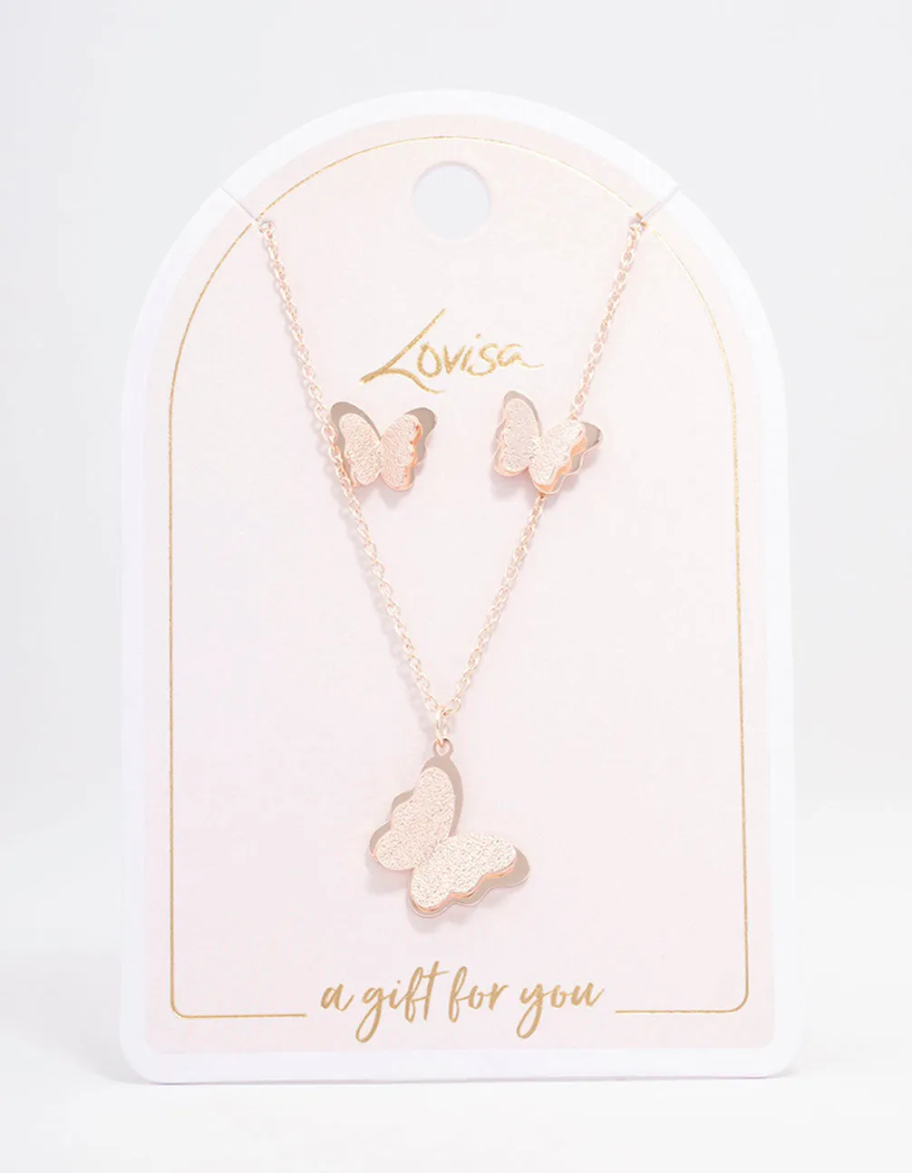 Rose Gold Sandblast Butterfly Jewellery Set