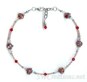 Rose of Sharon Crystal Beaded Anklet