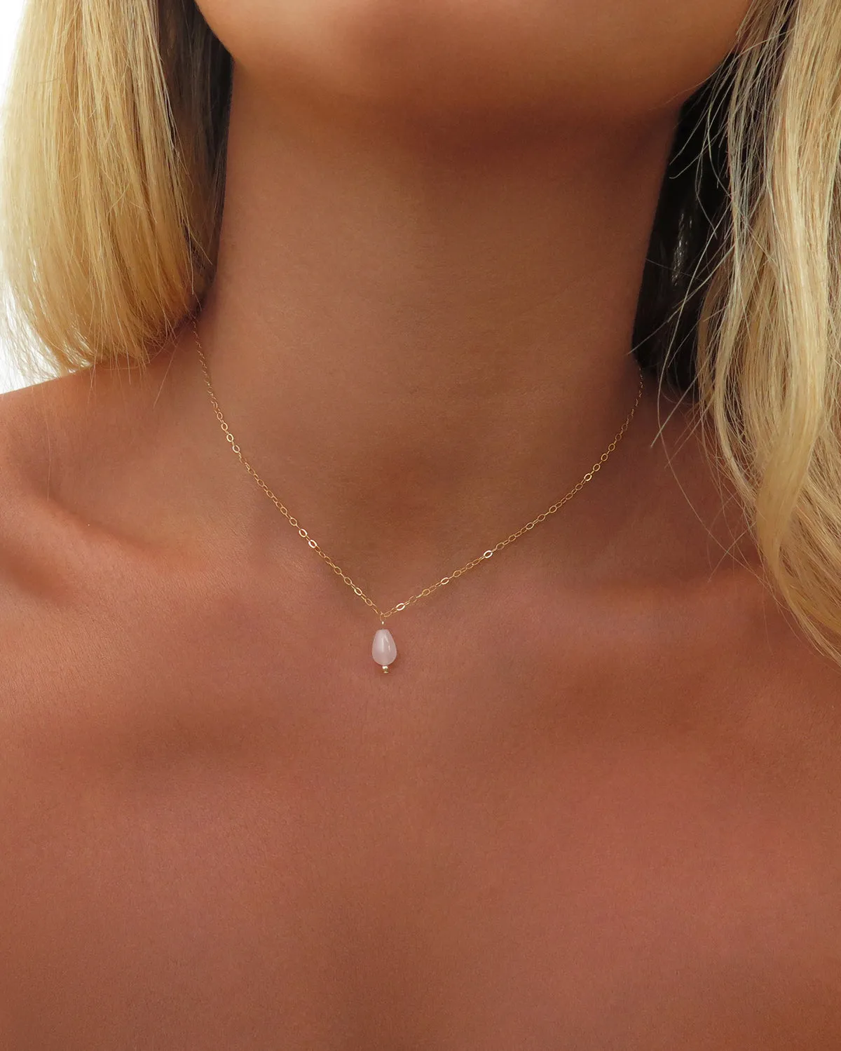 Rose Quartz Teardrop Necklace