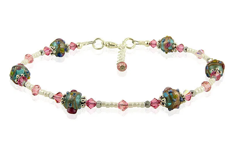 Roselily Pink Lampwork Bead Anklet