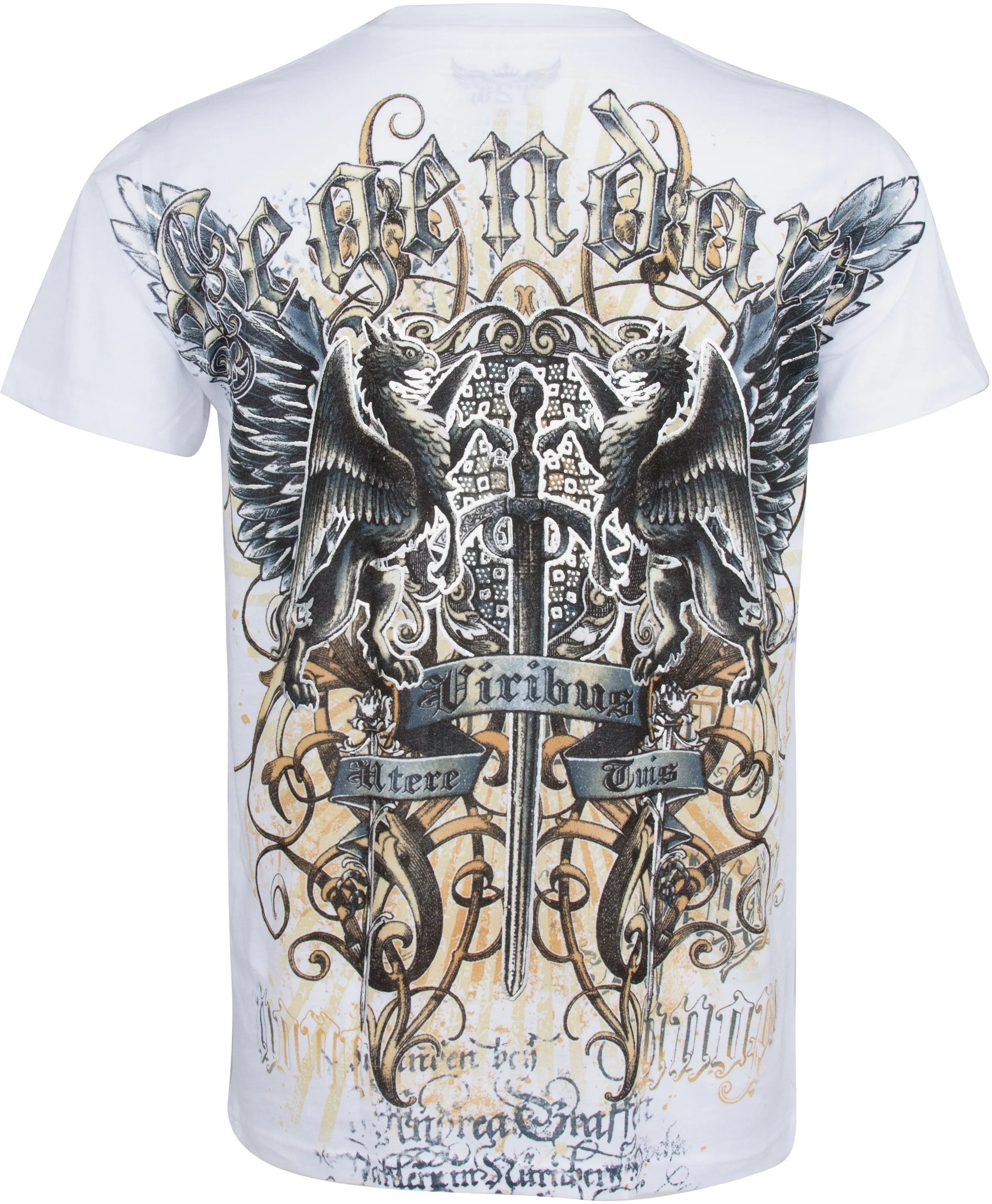 Sakkas Sword and Griffin Metallic Silver Embossed Cotton Mens Fashion T-shirt