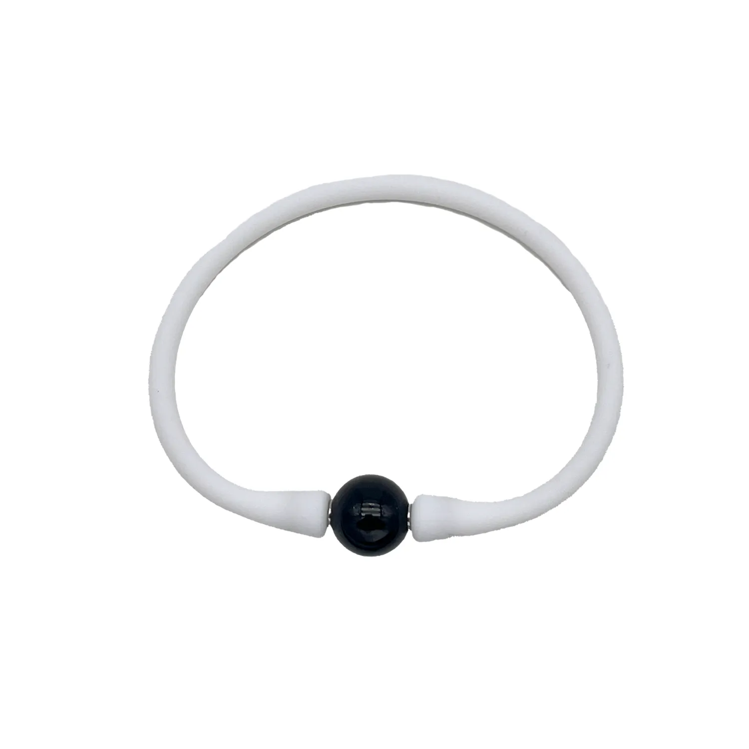 SB-2649 SILICONE BRACELET WHITE WITH BLACK PEARL