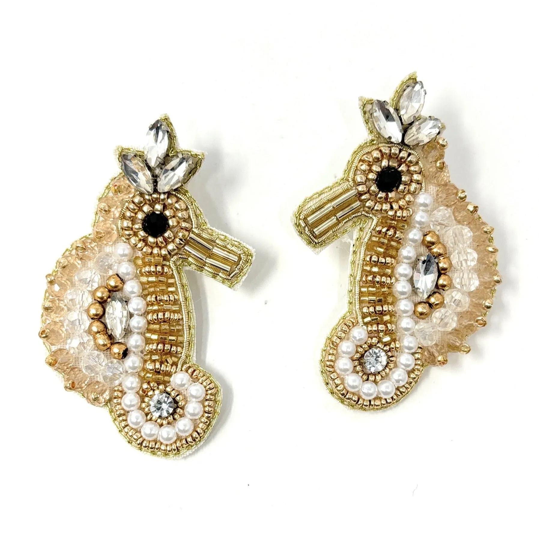 Seahorse Gold Beaded Earrings