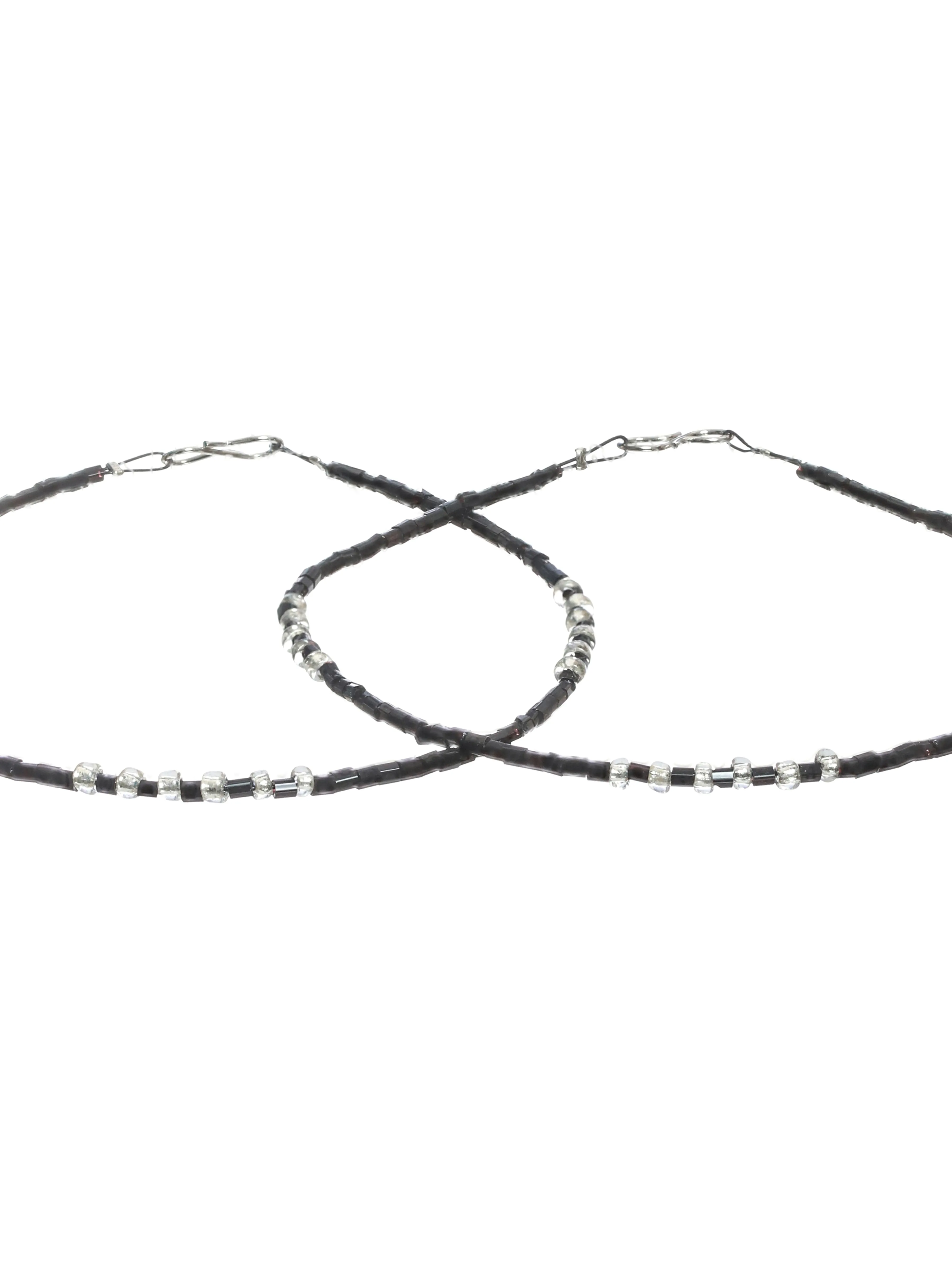 Set Of 2 Black & Silver Beaded Handcrafted Anklets