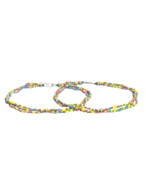 Set Of 2 Gold-Plated Multicolor Beaded Handcrafted Anklets