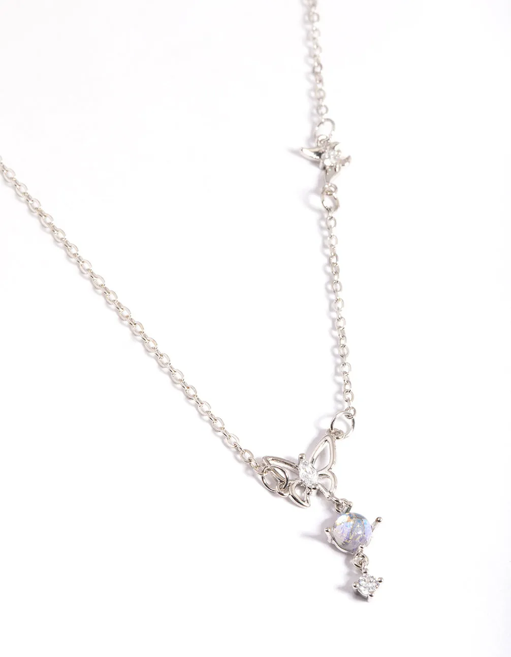 Silver Dainty Butterfly & Diamante Necklace