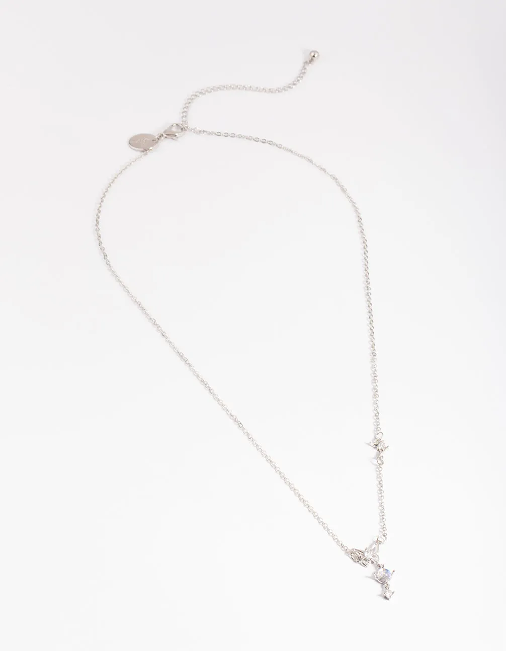 Silver Dainty Butterfly & Diamante Necklace