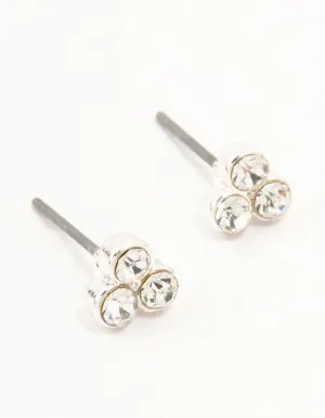 Silver Diamante Cluster Stud Earrings