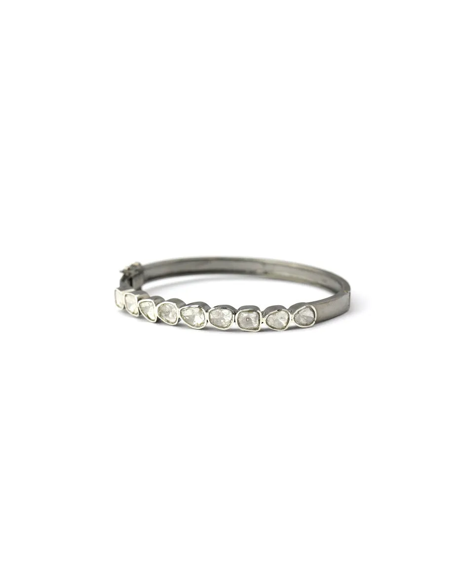 Silver Simple Polki Diamond Oval Bangle