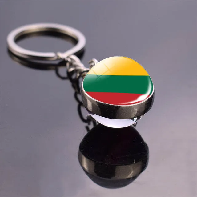 Soccer Keychain Double Side Glass Ball Pendant Top World Countries Flag Keyrings