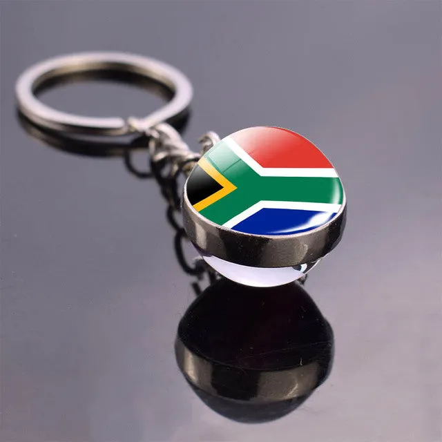 Soccer Keychain Double Side Glass Ball Pendant Top World Countries Flag Keyrings