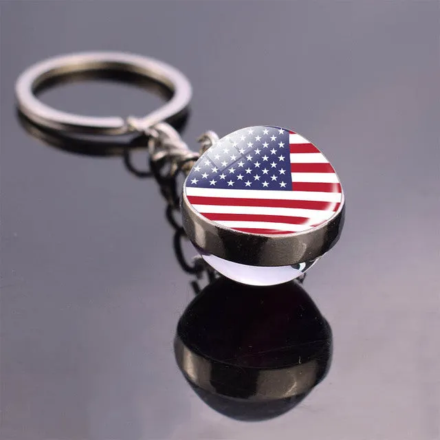 Soccer Keychain Double Side Glass Ball Pendant Top World Countries Flag Keyrings