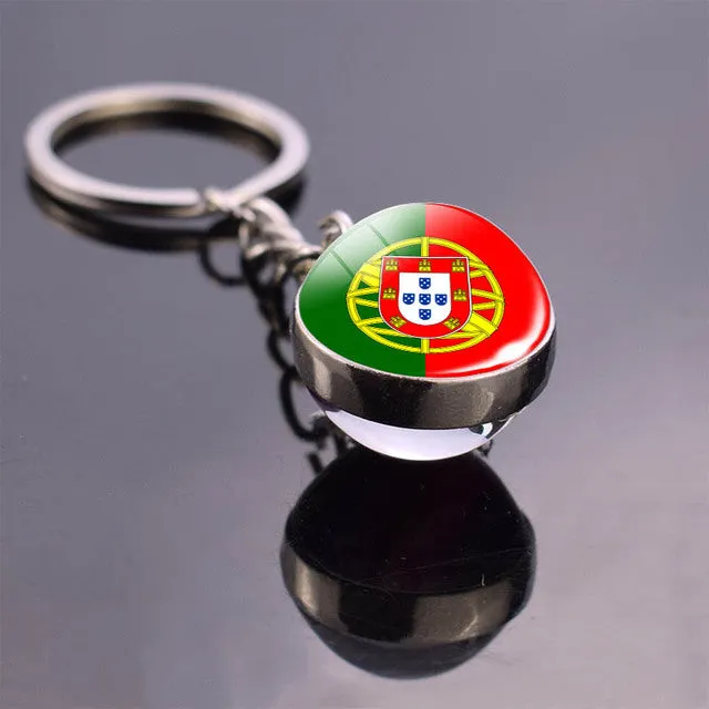 Soccer Keychain Double Side Glass Ball Pendant Top World Countries Flag Keyrings