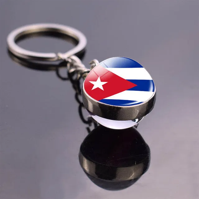 Soccer Keychain Double Side Glass Ball Pendant Top World Countries Flag Keyrings