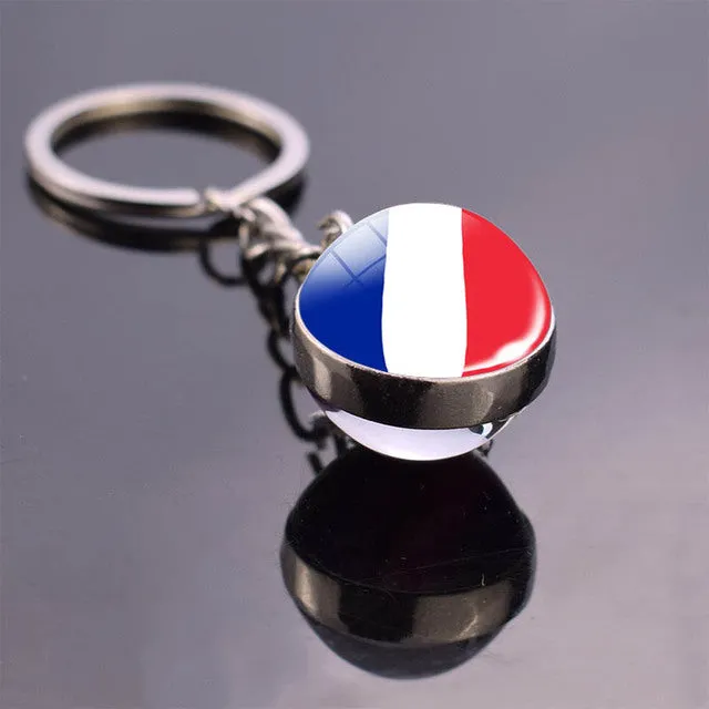 Soccer Keychain Double Side Glass Ball Pendant Top World Countries Flag Keyrings