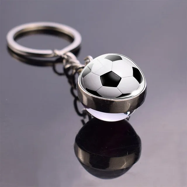 Soccer Keychain Double Side Glass Ball Pendant Top World Countries Flag Keyrings