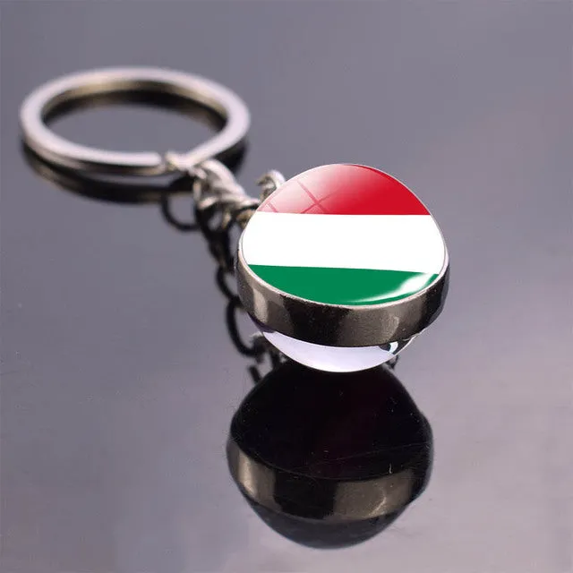 Soccer Keychain Double Side Glass Ball Pendant Top World Countries Flag Keyrings