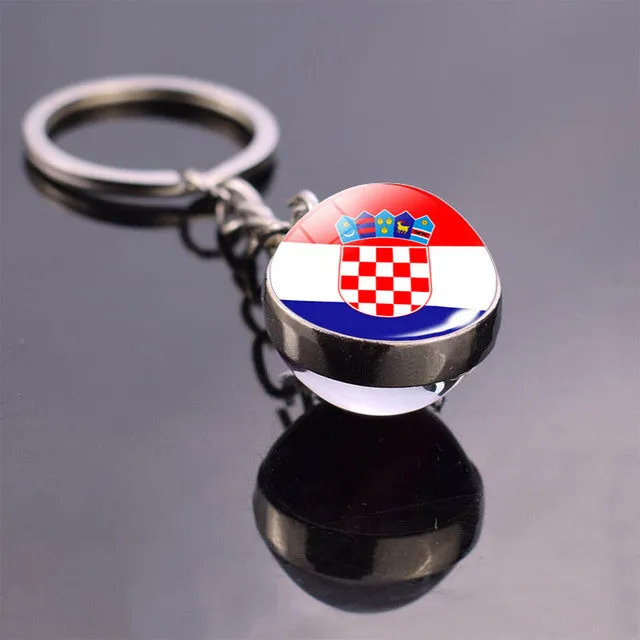 Soccer Keychain Double Side Glass Ball Pendant Top World Countries Flag Keyrings