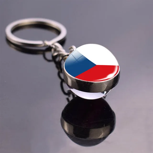 Soccer Keychain Double Side Glass Ball Pendant Top World Countries Flag Keyrings