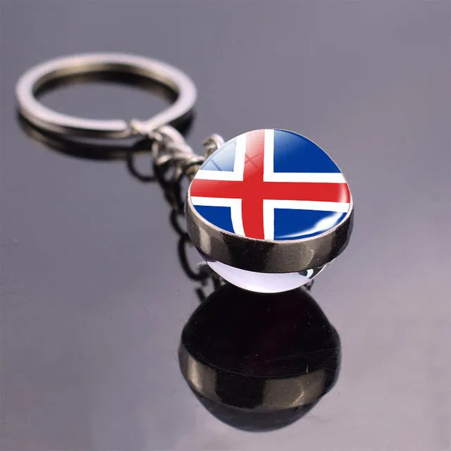 Soccer Keychain Double Side Glass Ball Pendant Top World Countries Flag Keyrings