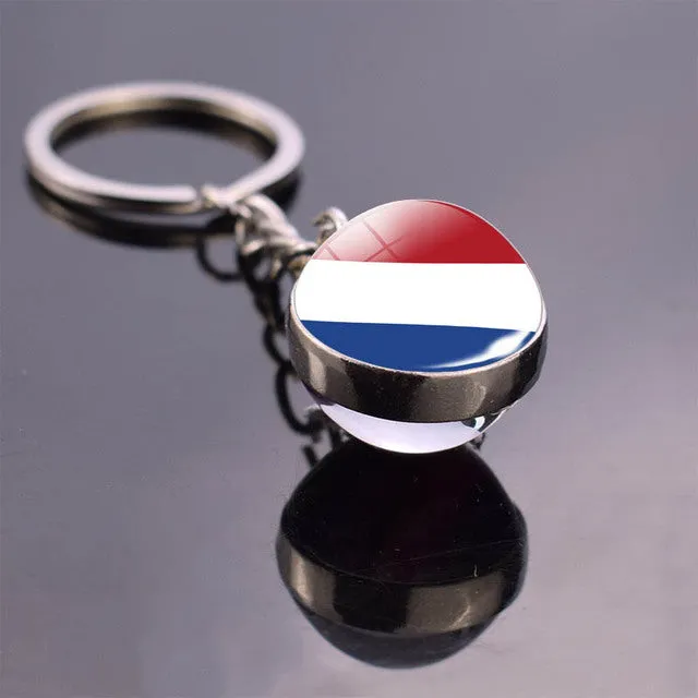 Soccer Keychain Double Side Glass Ball Pendant Top World Countries Flag Keyrings