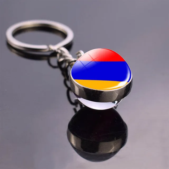 Soccer Keychain Double Side Glass Ball Pendant Top World Countries Flag Keyrings